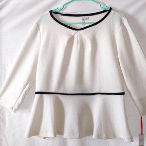 ELLE Pure-White Scalloped-Hem Blouse, Sz 12, NWT